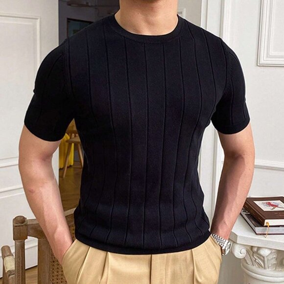 . Other - Black Preppy Womens Men Solid Ribbed Knit Top